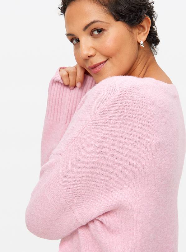 Pink Curved Hem Cosy Knitted Jumper 10